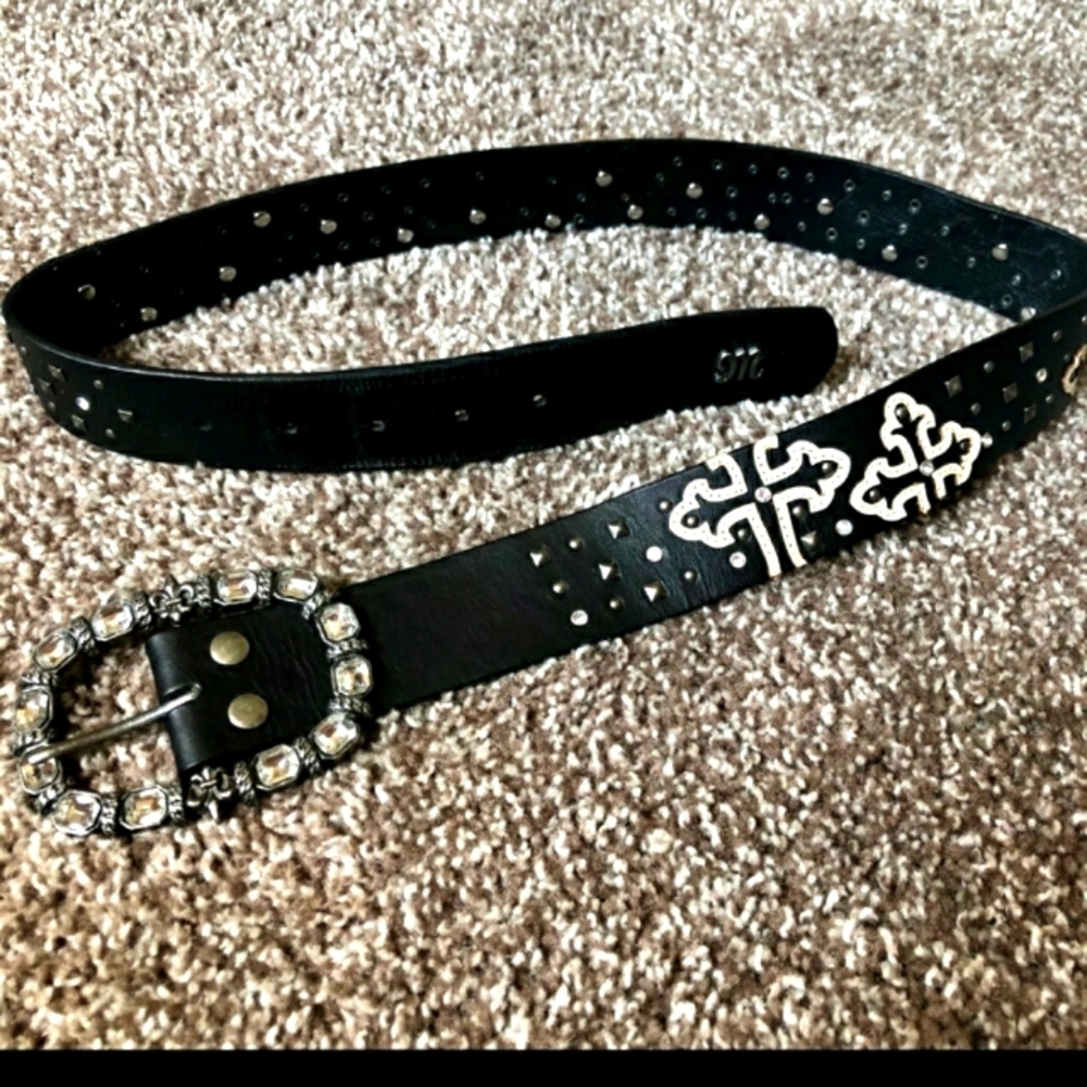 Miss me black leather studded belt